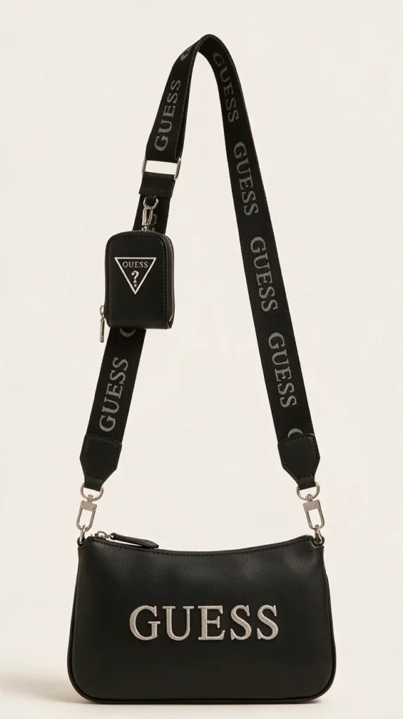 Bolso bandolera Guess negro con correa de logo