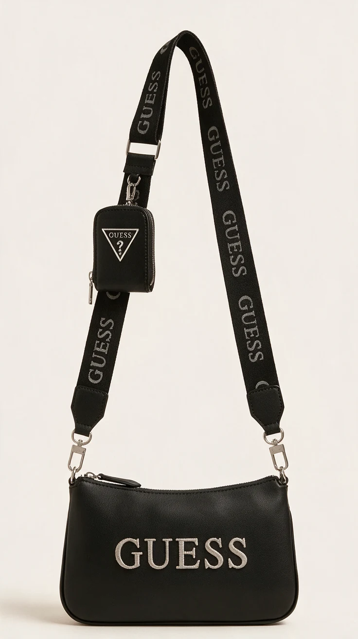 Bolso bandolera Guess negro con correa de logo