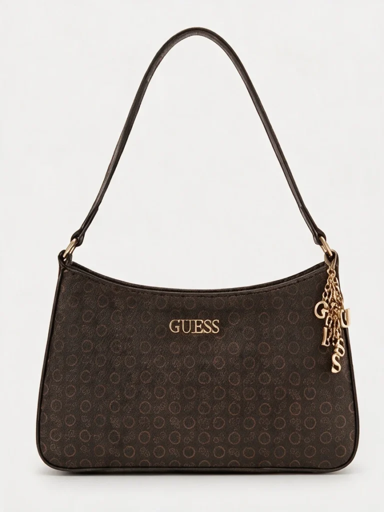 Bolso de hombro Guess café con monograma